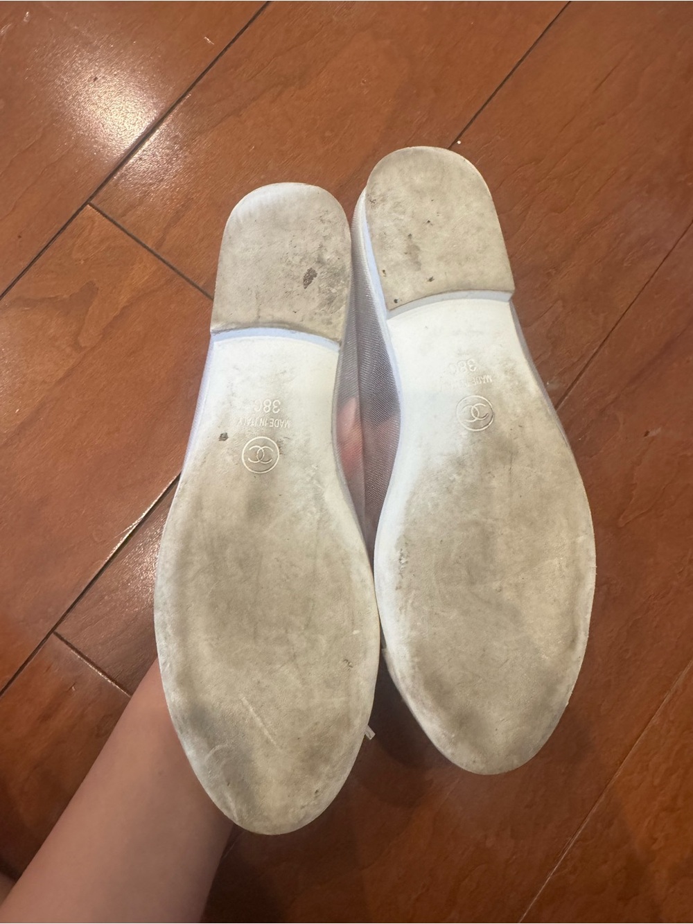 CHANEL Ivory Canvas Ballet Flats with CC Medallion - Picture 2 of 3